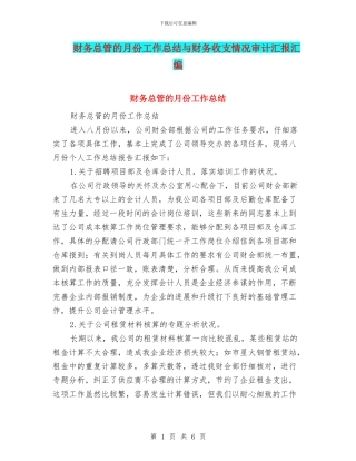 财务总管的月份工作总结与财务收支情况审计汇报汇编