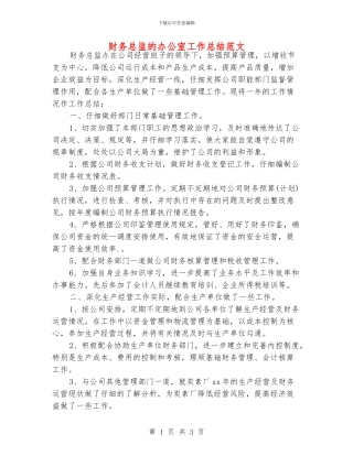 财务总监的办公室工作总结范文