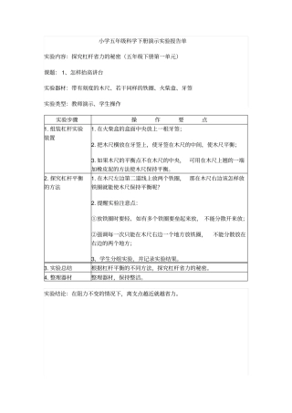 小学五年级科学下册演示试验报告单汇总