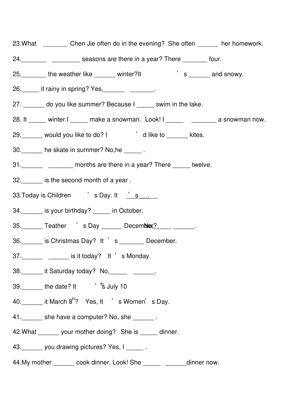 小学五年级英语下册填空题专项练习题_第3页