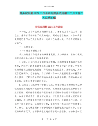 财务试用期2024工作总结与财务试用期三个月工作个人总结汇编