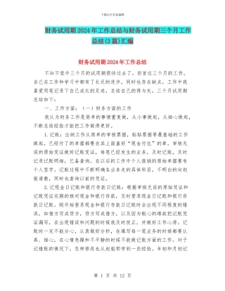财务试用期2024年工作总结与财务试用期三个月工作总结汇编