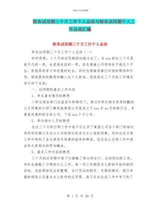 财务试用期三个月工作个人总结与财务试用期个人工作总结汇编