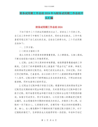 财务试用期工作总结2024年与财务试用期工作总结开头汇编