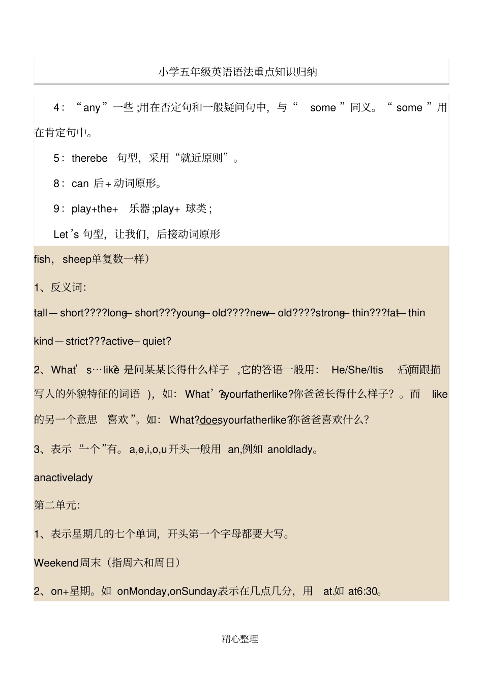 小学五年级英语语法重点知识归纳_第1页