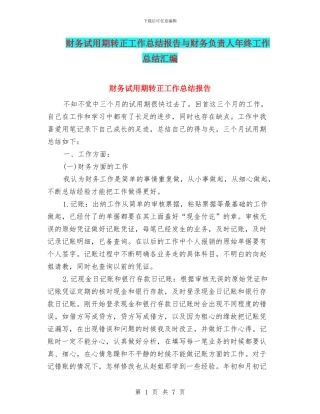 财务试用期转正工作总结报告与财务负责人年终工作总结汇编