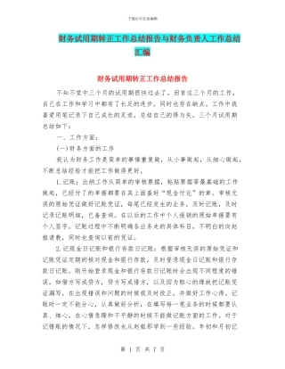财务试用期转正工作总结报告与财务负责人工作总结汇编
