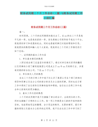 财务试用期三个月工作总结与财务试用期工作小结汇编