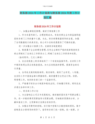 财务部2024年工作计划表与财务部2024年度工作计划汇编