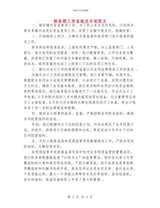 财务部工作总结及计划范文