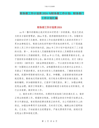 财务部工作计划表2024与财务部工作计划：财务部门工作计划汇编