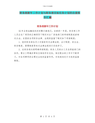 财务部新年工作计划与财务部目标任务计划的自查报告汇编