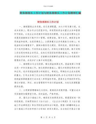 财务部部长工作计划与财务部部长工作计划推荐汇编