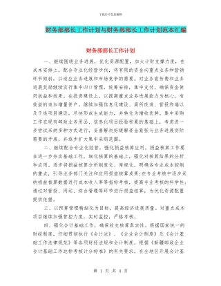 财务部部长工作计划与财务部部长工作计划范本汇编