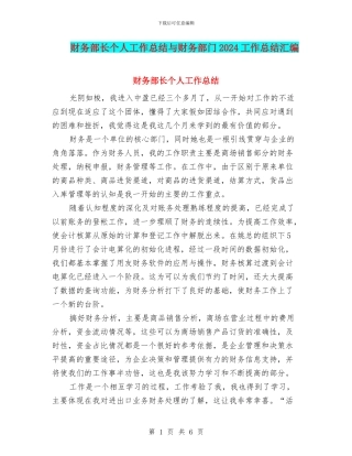财务部长个人工作总结与财务部门2024工作总结汇编