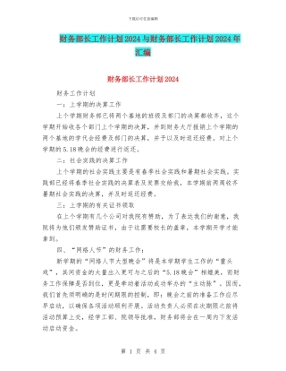 财务部长工作计划2024与财务部长工作计划2024年汇编