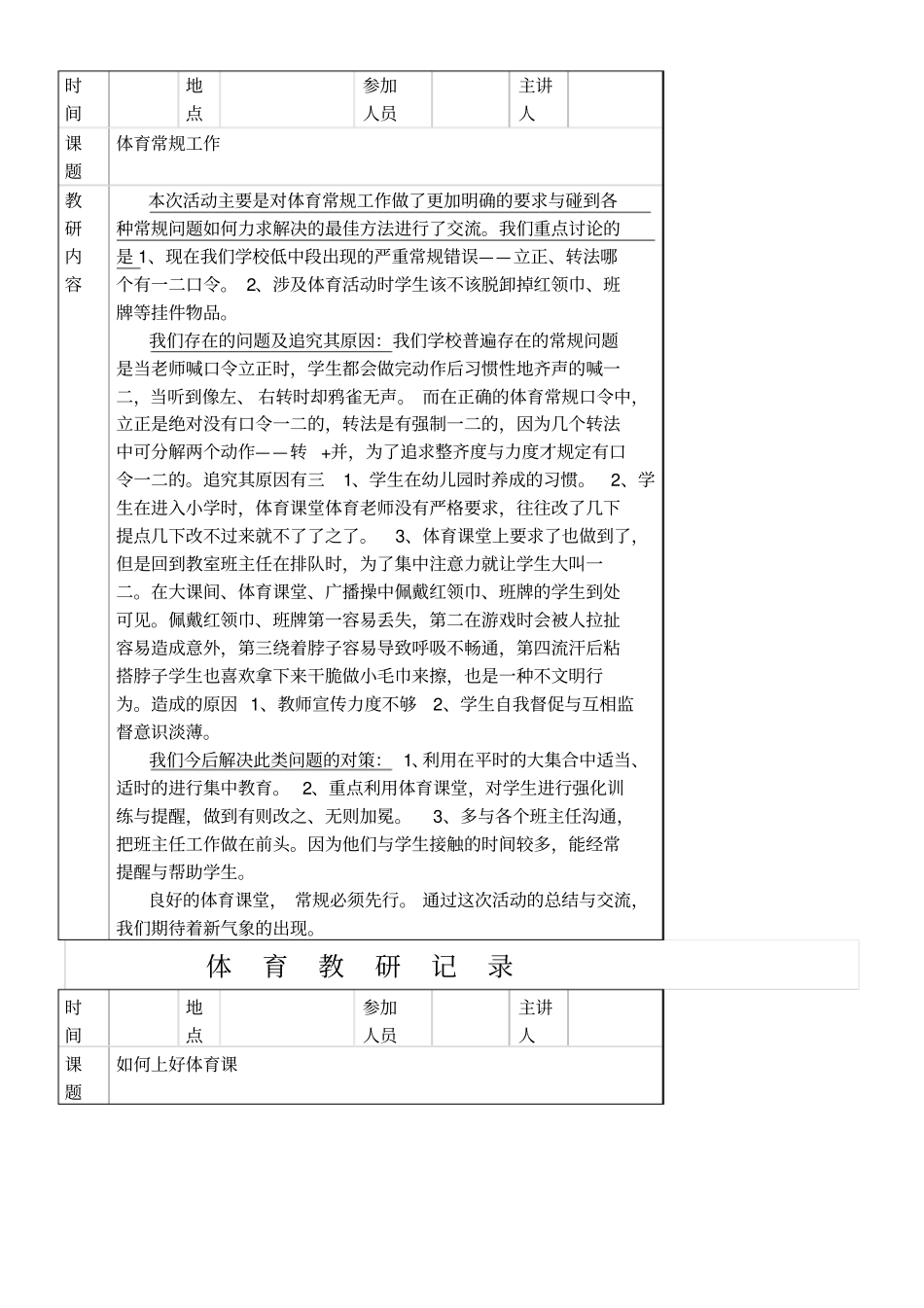 小学体育教研活动记录_第1页