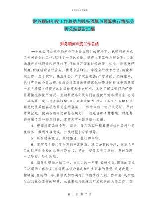 财务顾问年度工作总结与财务预算与预算执行情况分析总结报告汇编