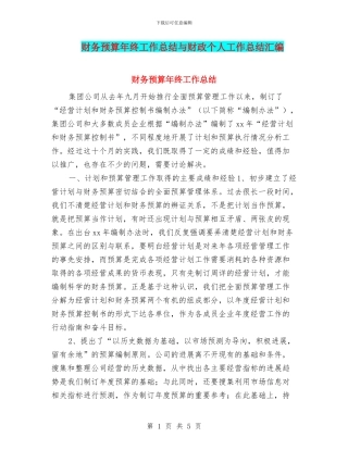 财务预算年终工作总结与财政个人工作总结汇编