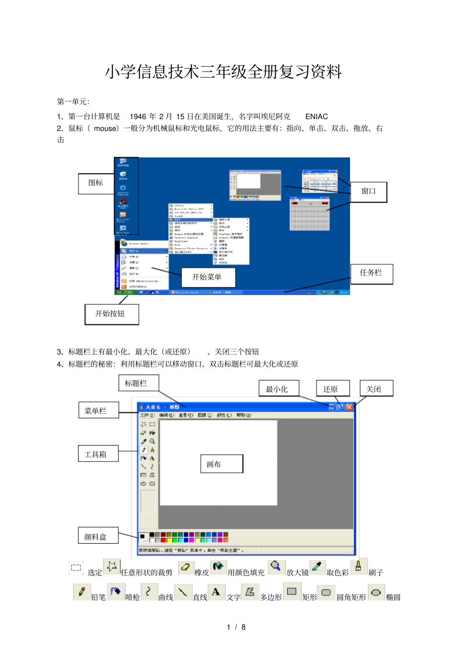 小学信息技术全册复习资料_第1页