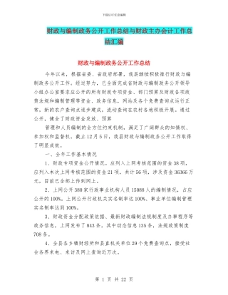 财政与编制政务公开工作总结与财政主办会计工作总结汇编
