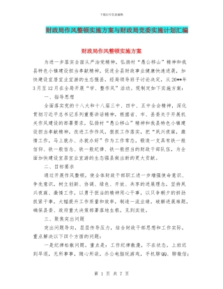 财政局作风整顿实施方案与财政局党委实施计划汇编