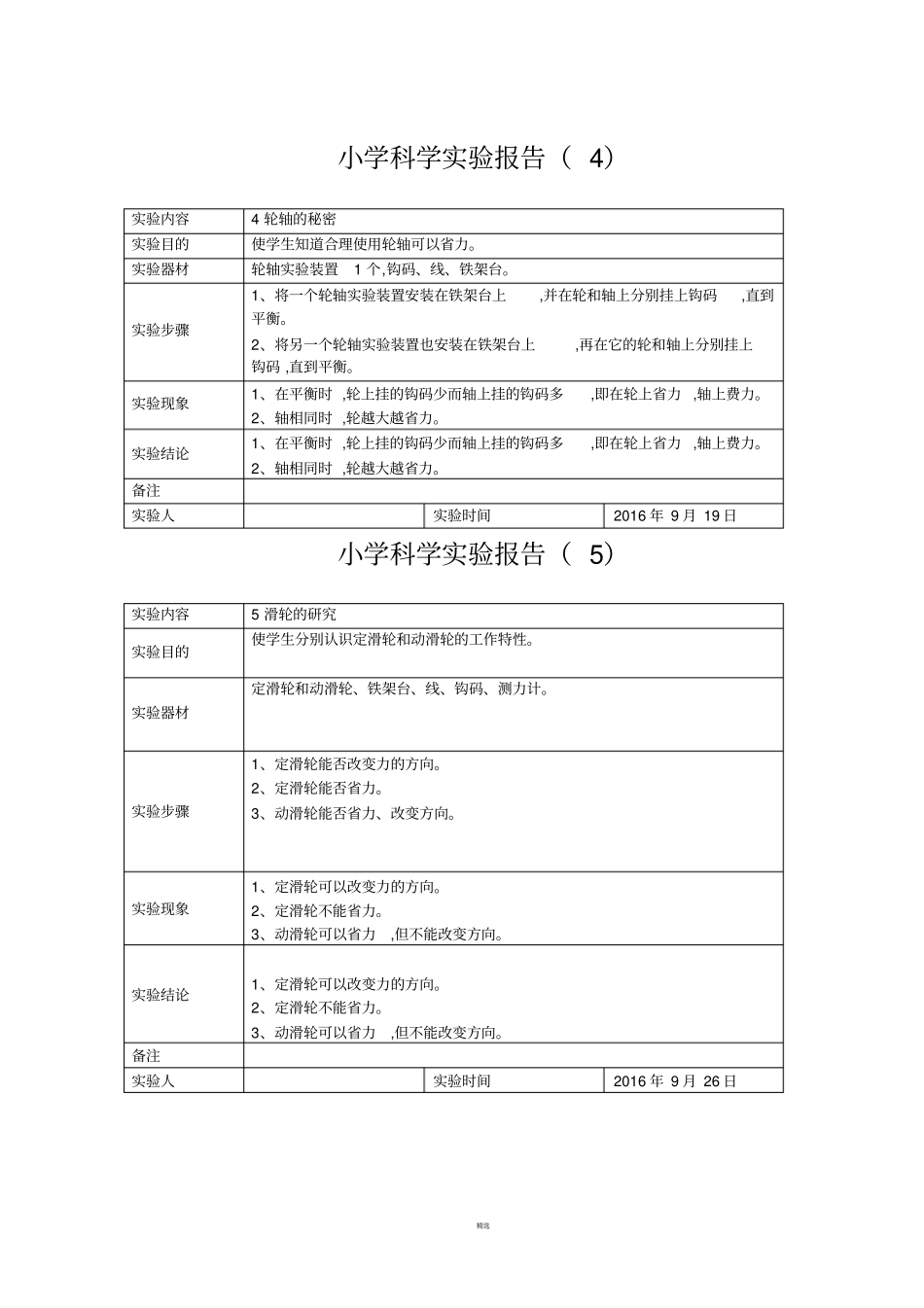 小学六年级上册科学试验报告_第2页