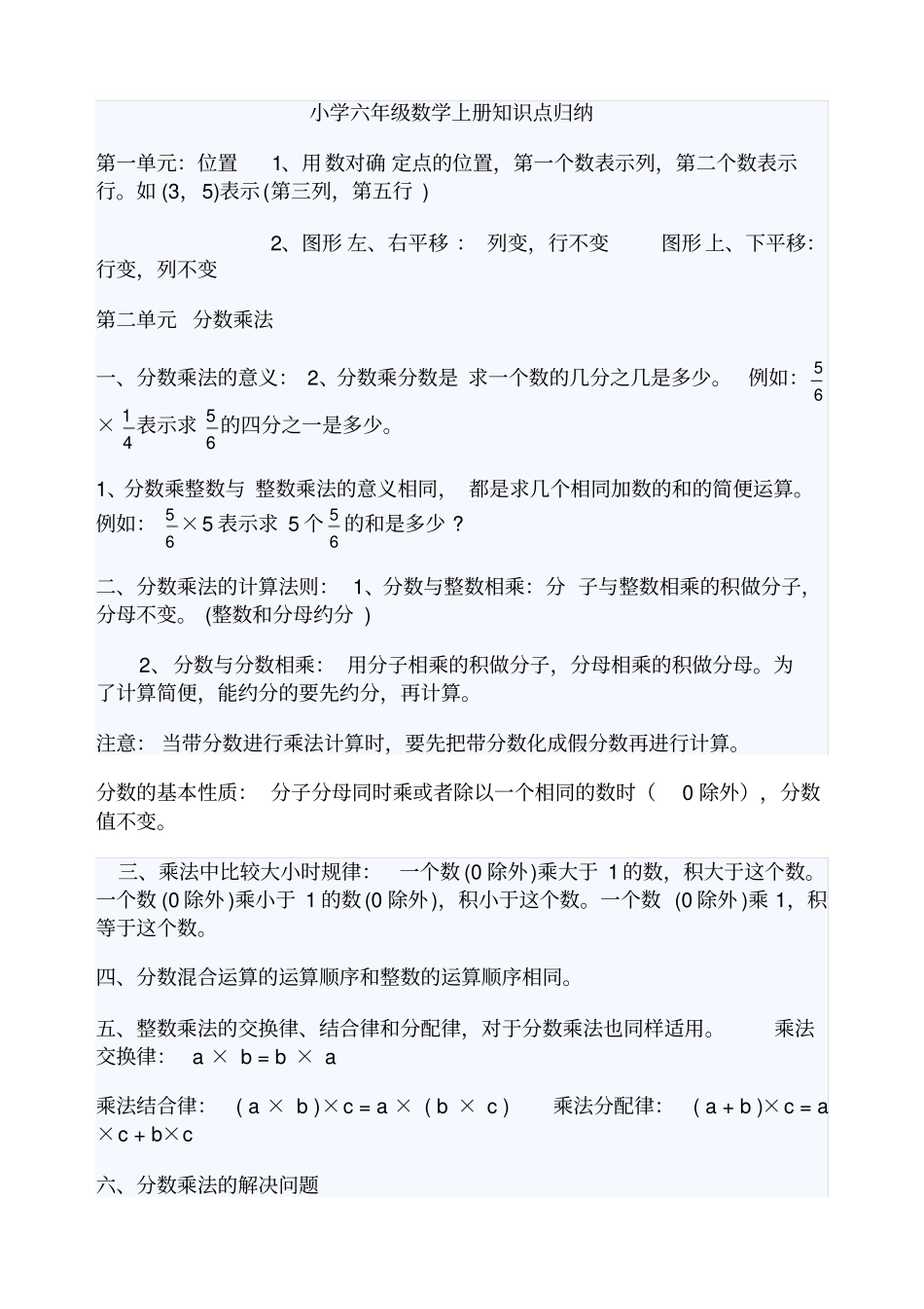 小学六年级数学上册知识点归纳_第1页
