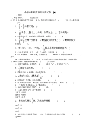 小学六年级数学期未测试卷及答案两套