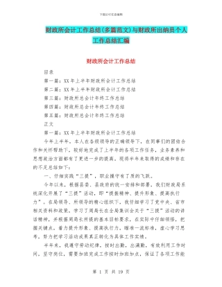财政所会计工作总结与财政所出纳员个人工作总结汇编