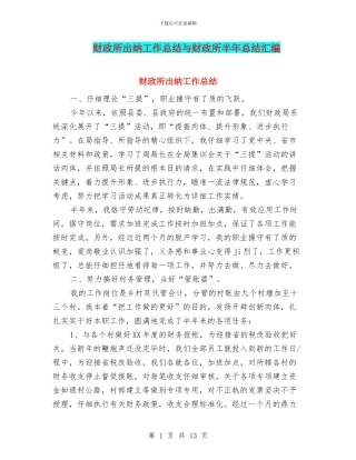 财政所出纳工作总结与财政所半年总结汇编