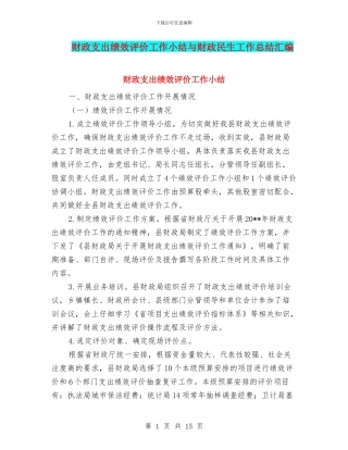 财政支出绩效评价工作小结与财政民生工作总结汇编