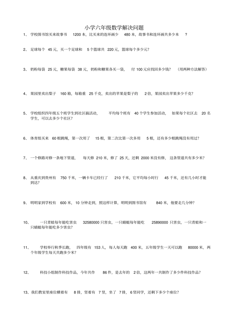 小学六年级数学解决问题_第1页
