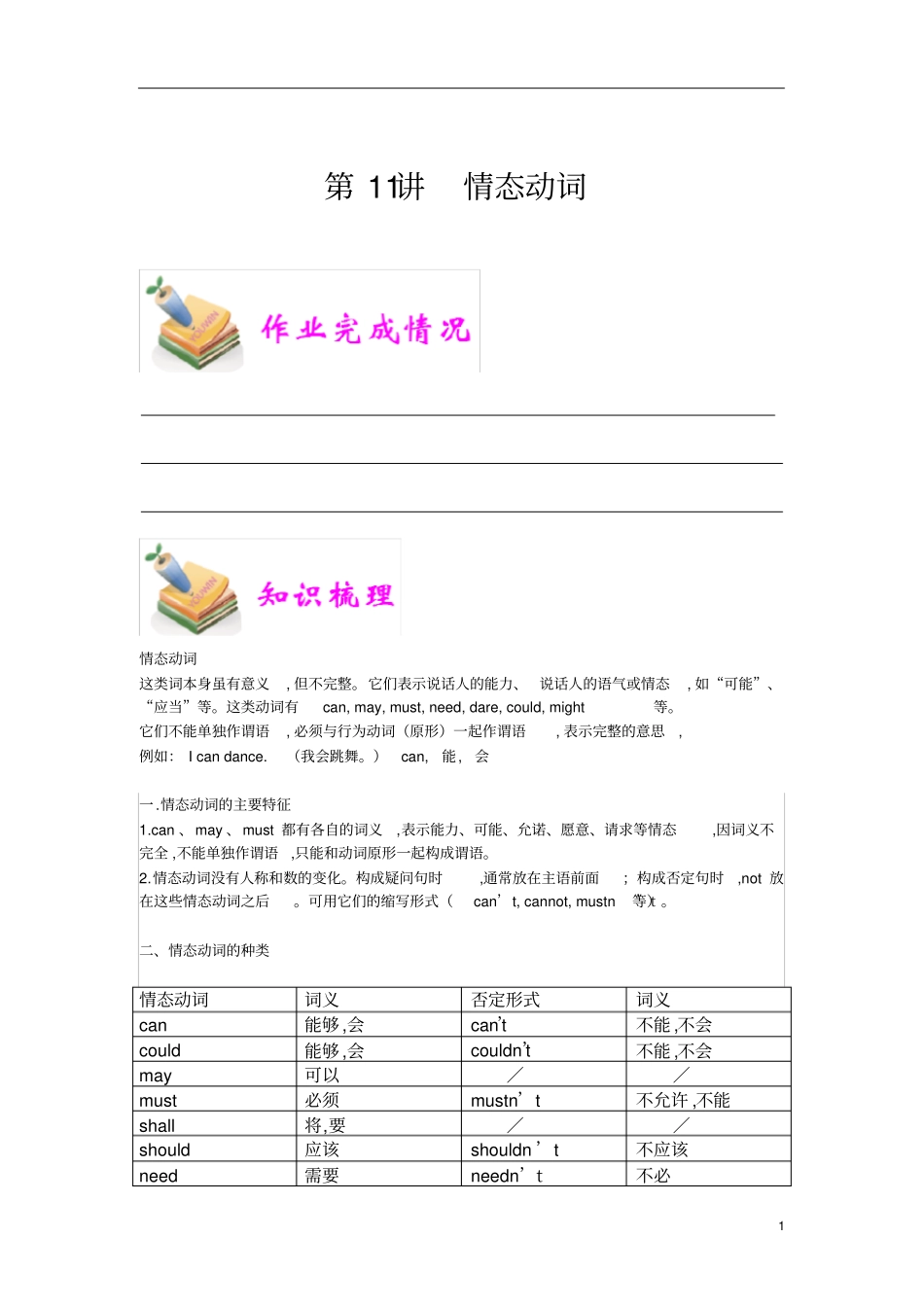 小学六年级通用小六英语资料汇编整理第11讲情态动词教师专用版_第1页