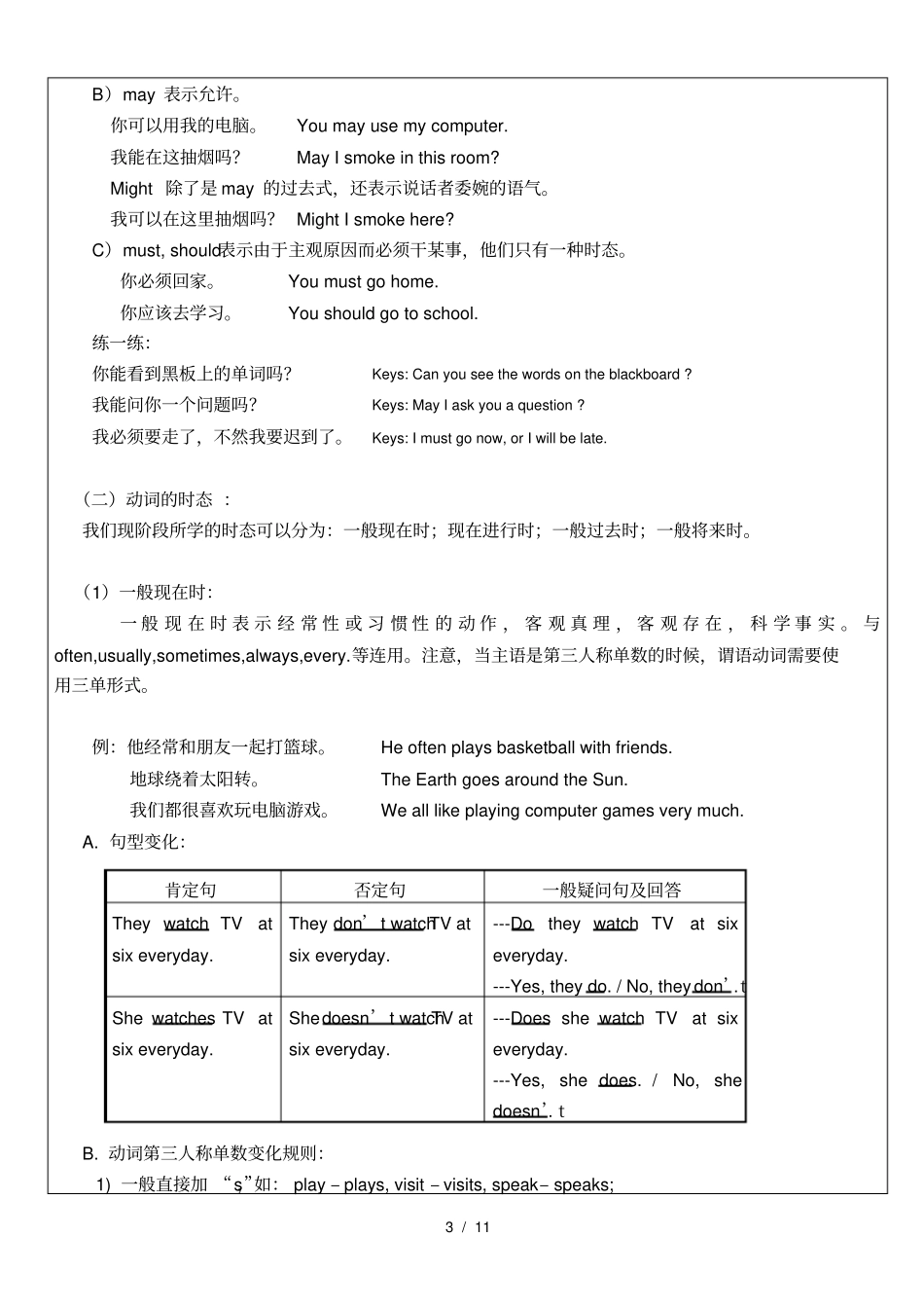 小学动词分类和时态_第3页