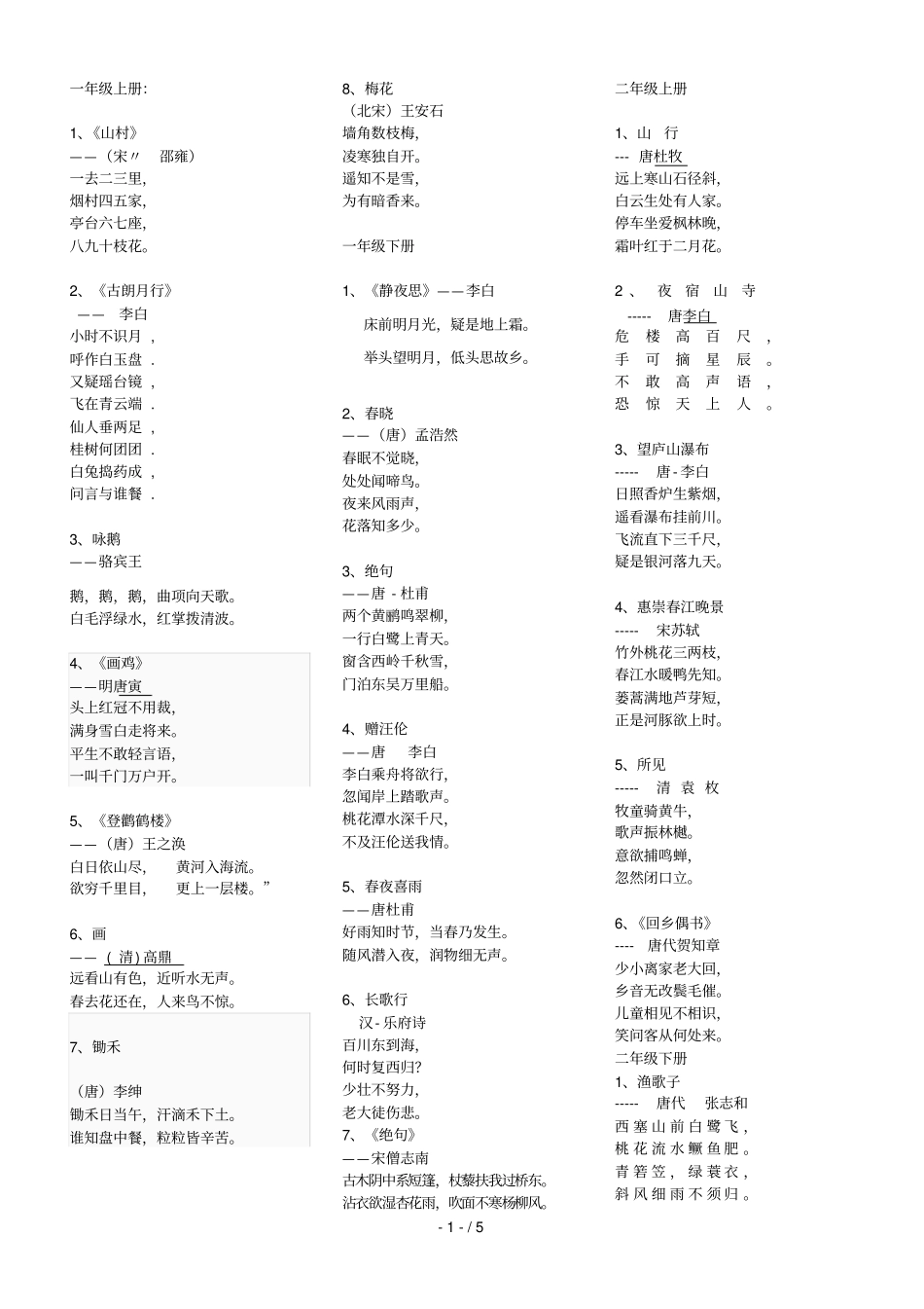 小学古诗背诵_第1页