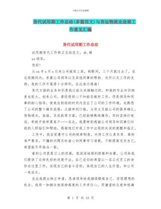 货代试用期工作总结与货运物流业发展工作意见汇编