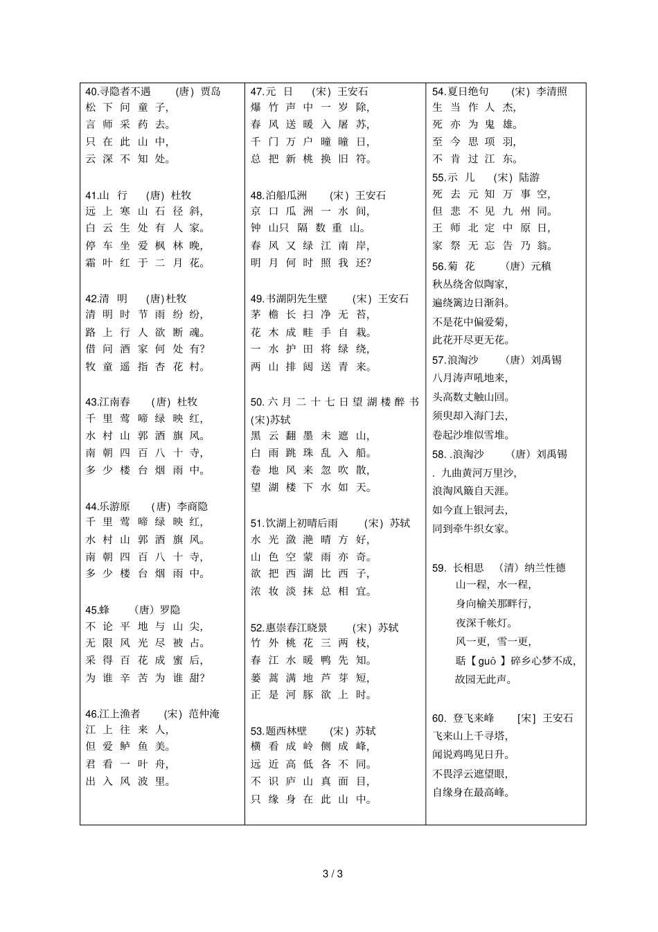 小学四级必背古诗55首_第3页