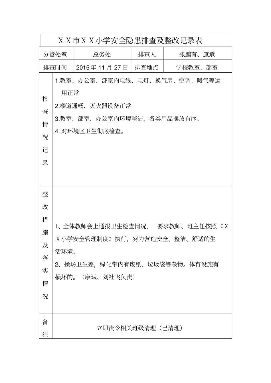 小学安全隐患排查整改记录表_第3页