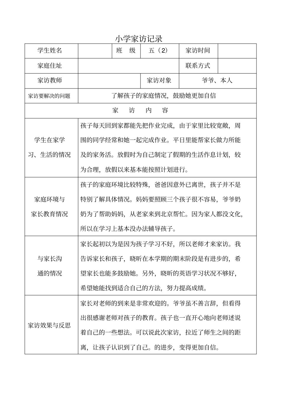 小学家访记录表格式_第2页