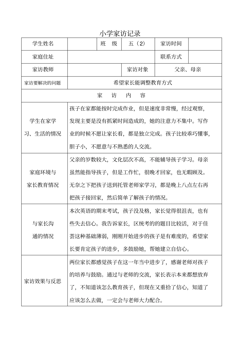小学家访记录表格式_第3页