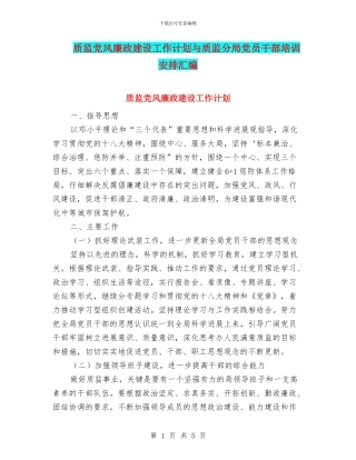 质监党风廉政建设工作计划与质监分局党员干部培训安排汇编