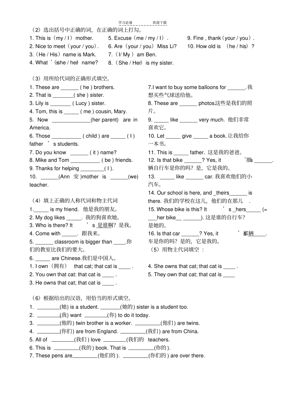 小学形容性物主代词和名词性物主代词_第2页