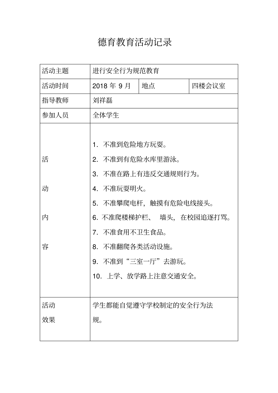 小学德育教育活动记录_第1页
