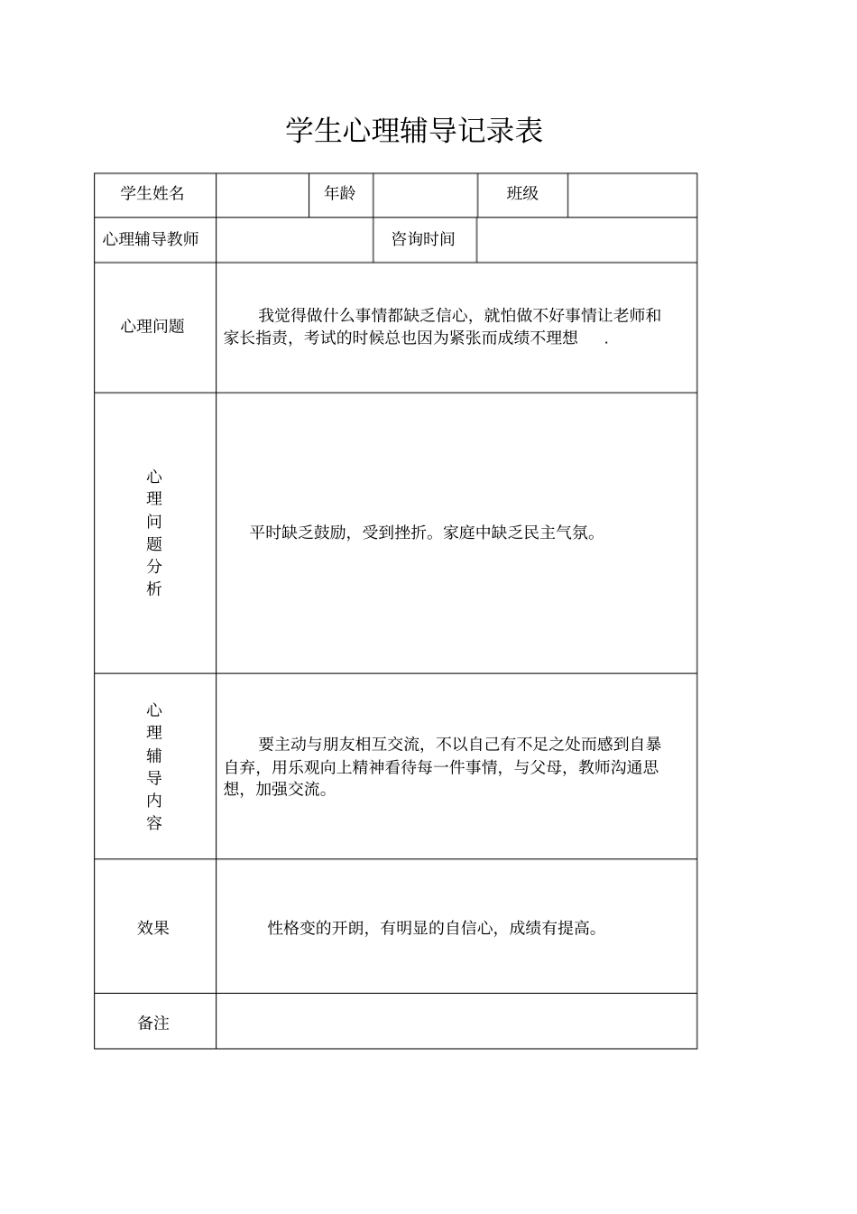 小学心理咨询心理疏导记录表_第2页