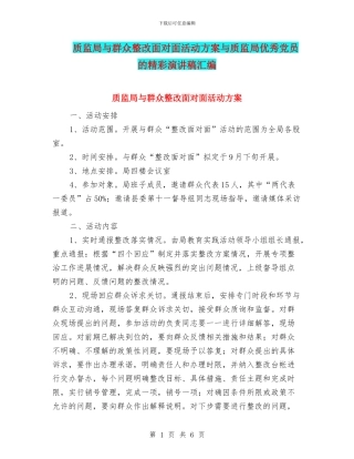 质监局与群众整改面对面活动方案与质监局优秀党员的精彩演讲稿汇编