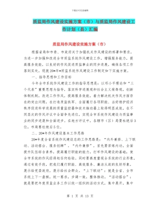 质监局作风建设实施方案与质监局作风建设工作计划(县)汇编