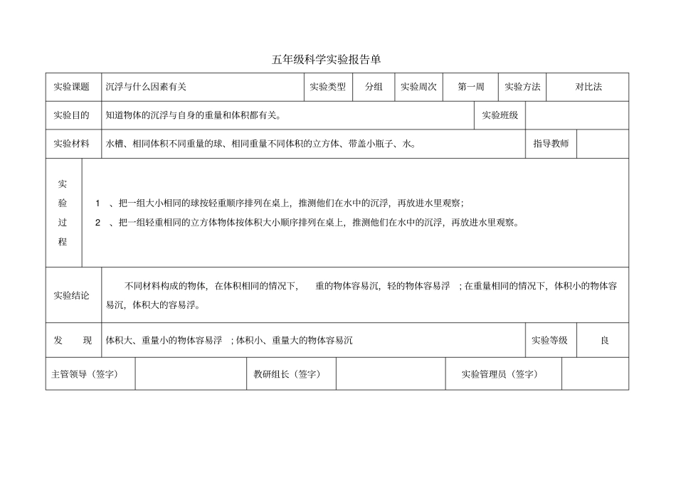 小学教科版五年级下册科学试验报告单_第2页