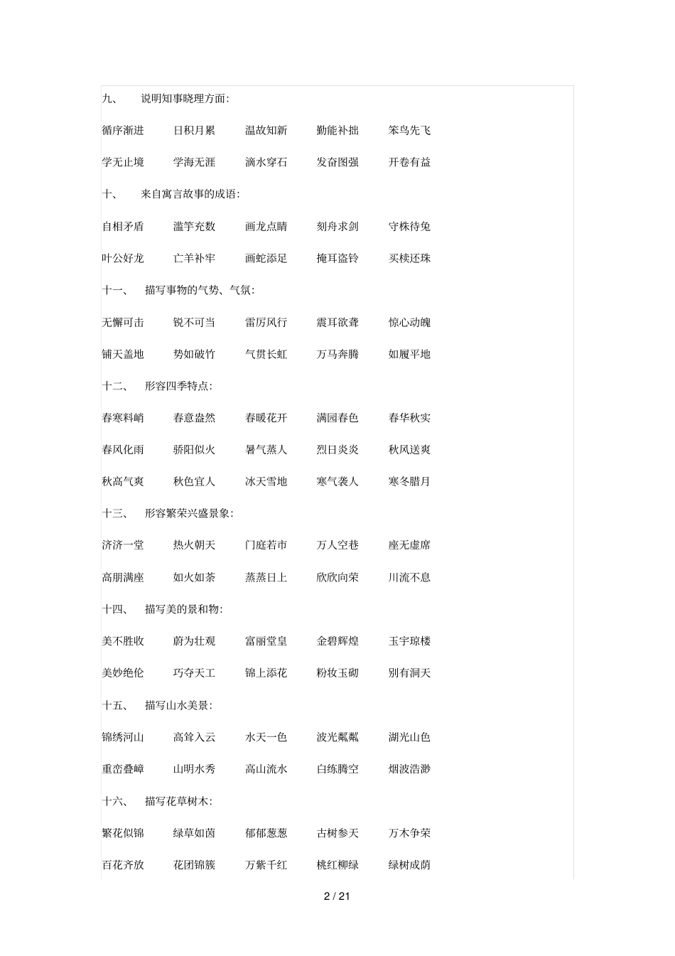 小学教育必背成语归类大全_第2页