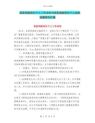质监局副局长个人工作总结与质监局副局长个人述职述廉报告汇编